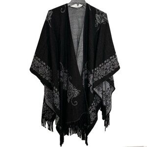 Peter Nygard Women’s Black Floral Wrap Cardigan One Size Winter Knit